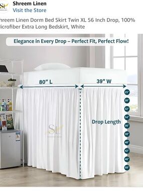 White Twin XL Bed Skirt - 56" Drop